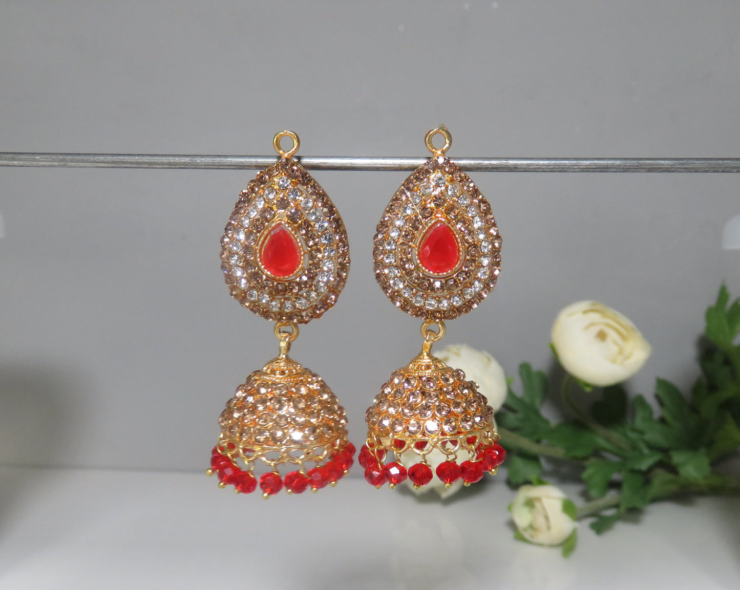 10 Party Pack - Jhumka - Silver and Red